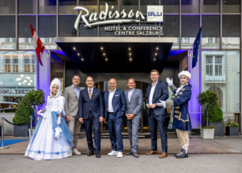 Joep Peeters, Radisson, Rolan Mittermair, Hoteldirektor, GHC Hotel Group, Sascha Hampe, Jörg , GCH, Schiffmann, GCH, Max Gross, Radisson, Radisson Blue, Salzburg, Rebranding Party, 20260521, (c) wildbild